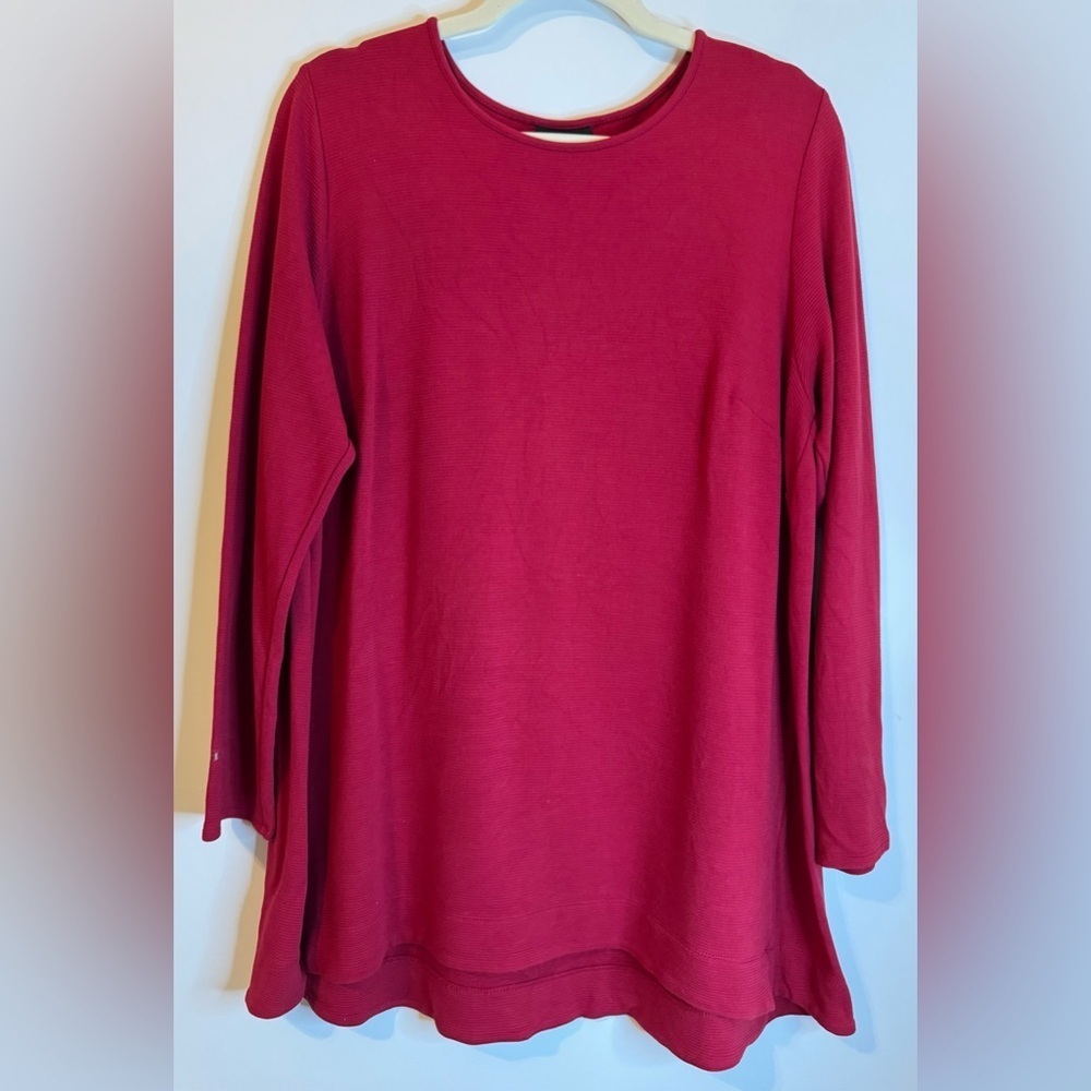 J. Jill Women’s Wearever Collection Long Red Ribbed Tunic Top Size 1X